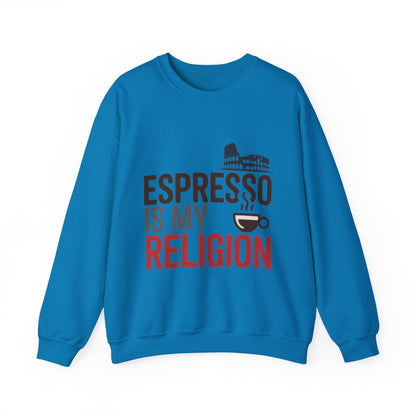 Mens Heavy Blend™ Crewneck Sweatshirt, Espresso Is My Religion Coffee Rome Mens Sweatshirt, Barista Gift, Coffee Lover Gift