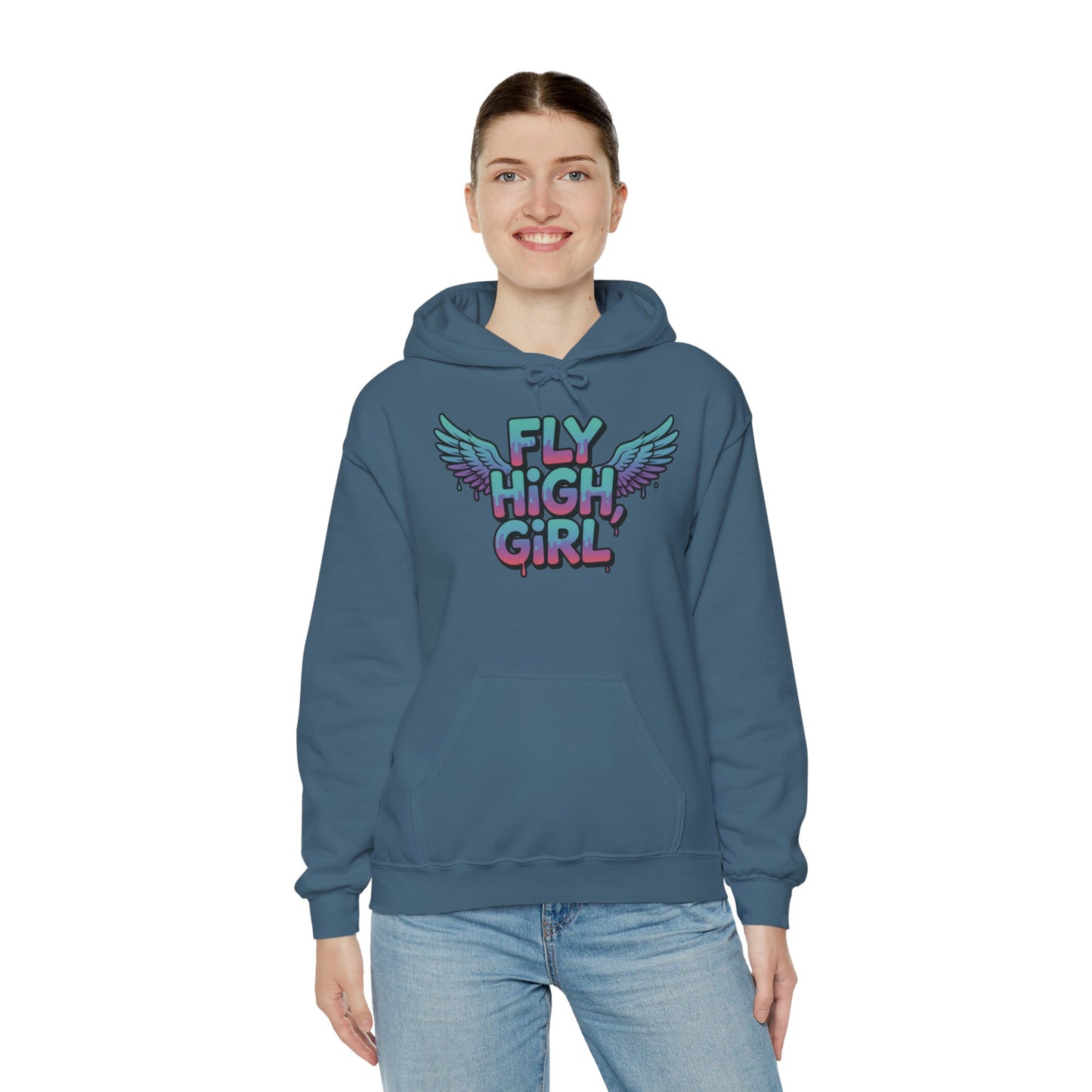 Women's Hoodie Fly High Girl, Angel Wings Graffiti Drip Graphic Pullover, Streetwear Hoodie