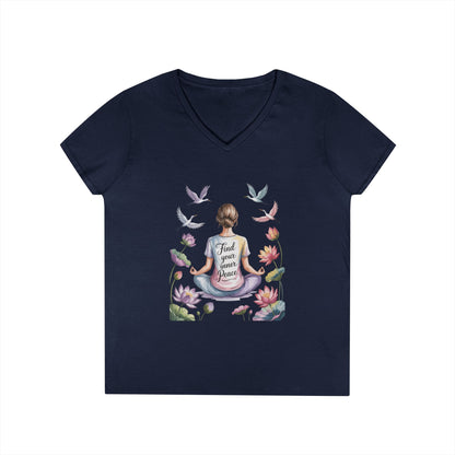 Mindful V-Neck T-Shirt, Inspirational Tee, Yoga Shirt, Self-Care Apparel, Gift for Her, Casual Wear, Find Your Inner Peace