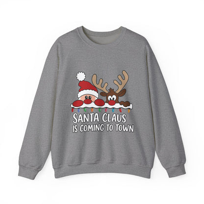 Santa Claus Is Coming to Town Women's Christmas Sweatshirt, Cute Santa - Reindeer Holiday Jumper