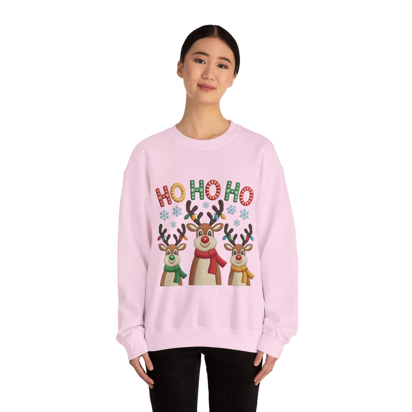 Ho Ho Ho Reindeer Christmas Sweatshirt, Cute Holiday Pullover for Women