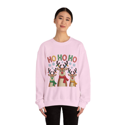 Ho Ho Ho Reindeer Christmas Sweatshirt, Cute Holiday Pullover for Women