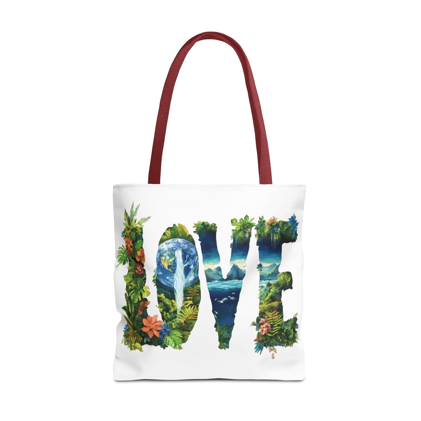 Earth Day LOVE Tote Bag, Eco Friendly Nature Art Bag, Sustainable Planet Message, Floral Tote, Shopping Bag, Beach Bag, Large Canvas Bag