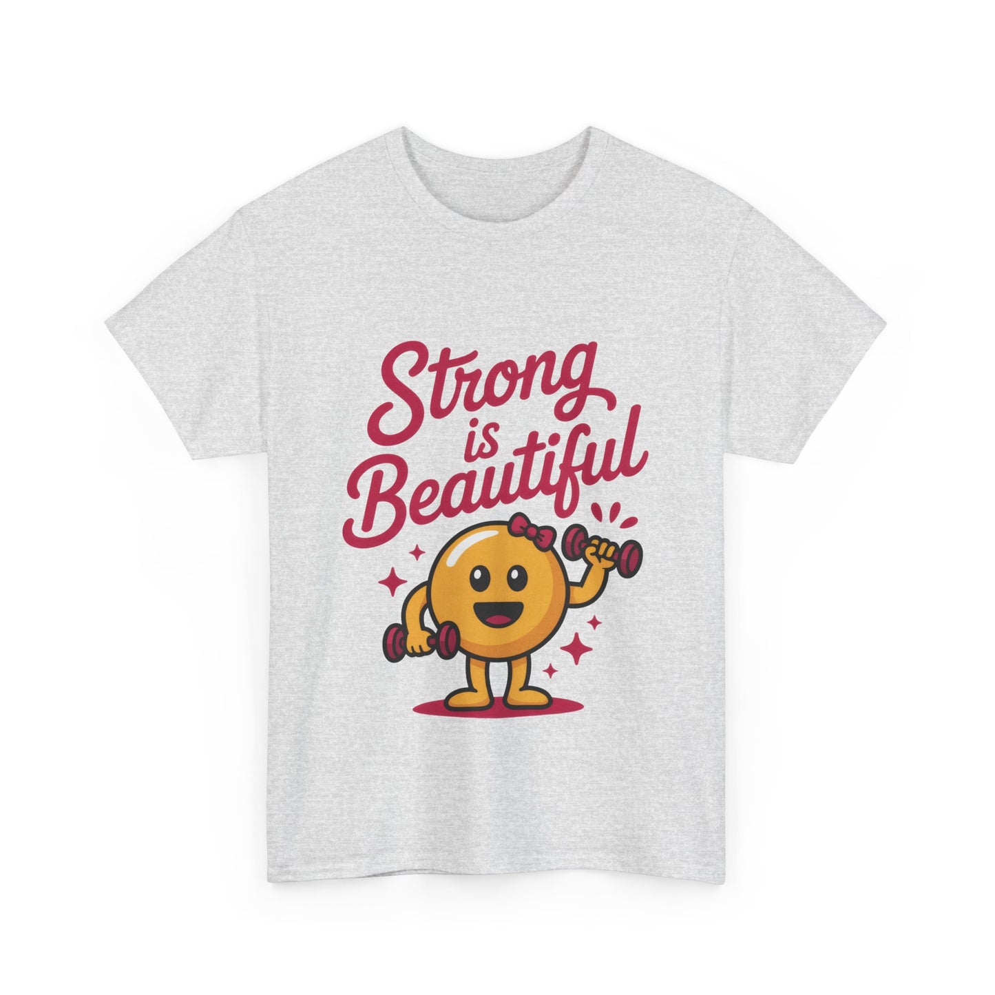 Strong is Beautiful Womens T-Shirt, Cute Fitness Character Graphic Tee, Inspirational Workout Shirt, Gym Motivation Gift for Her