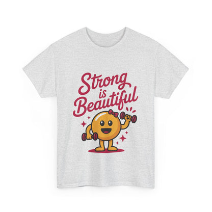Strong is Beautiful Womens T-Shirt, Cute Fitness Character Graphic Tee, Inspirational Workout Shirt, Gym Motivation Gift for Her