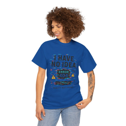 Funny Error 404 Unisex Heavy Cotton Tee, Graphic Tee, Humor Shirt, Gift for Tech Lovers, Casual Wear, Unique T-Shirt