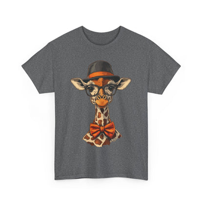 Hipster Giraffe T-Shirt with Hat and Glasses, Whimsical Giraffe Tee, Fun Gift, Cute Graphic Shirt, Unisex Heavy Cotton Tee
