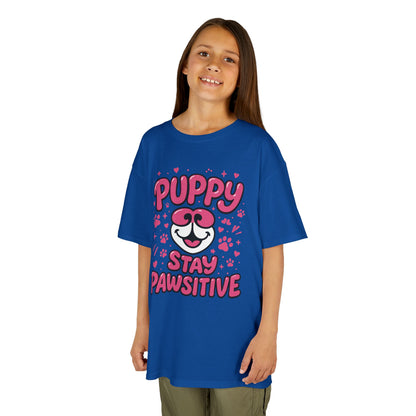 Puppy Stay Pawsitive Youth T-Shirt - Cute Positive Dog Shirt for Teens - Fun Puppy Paw Graphic Kids Tee, Kids Gift, Pet Lover Shirt