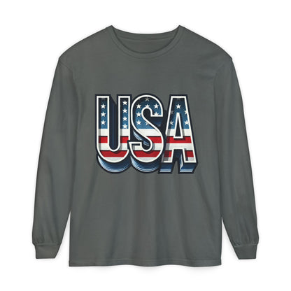 Patriotic Long Sleeve  Unisex  T-Shirt, USA Design, Unisex Tee for Independence Day, Memorial Day, Family Celebrations, Casual Wear