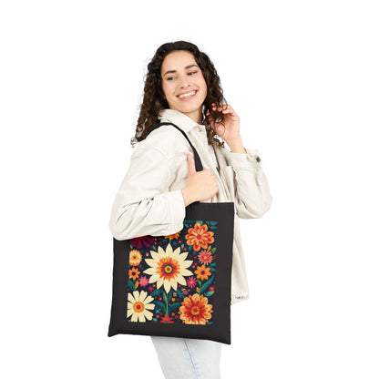 Floral Cotton Canvas Tote Bag, Eco-Friendly Shopping Bag, Reusable Grocery Tote, Boho Chic Gift, Market Bag with Flower Design
