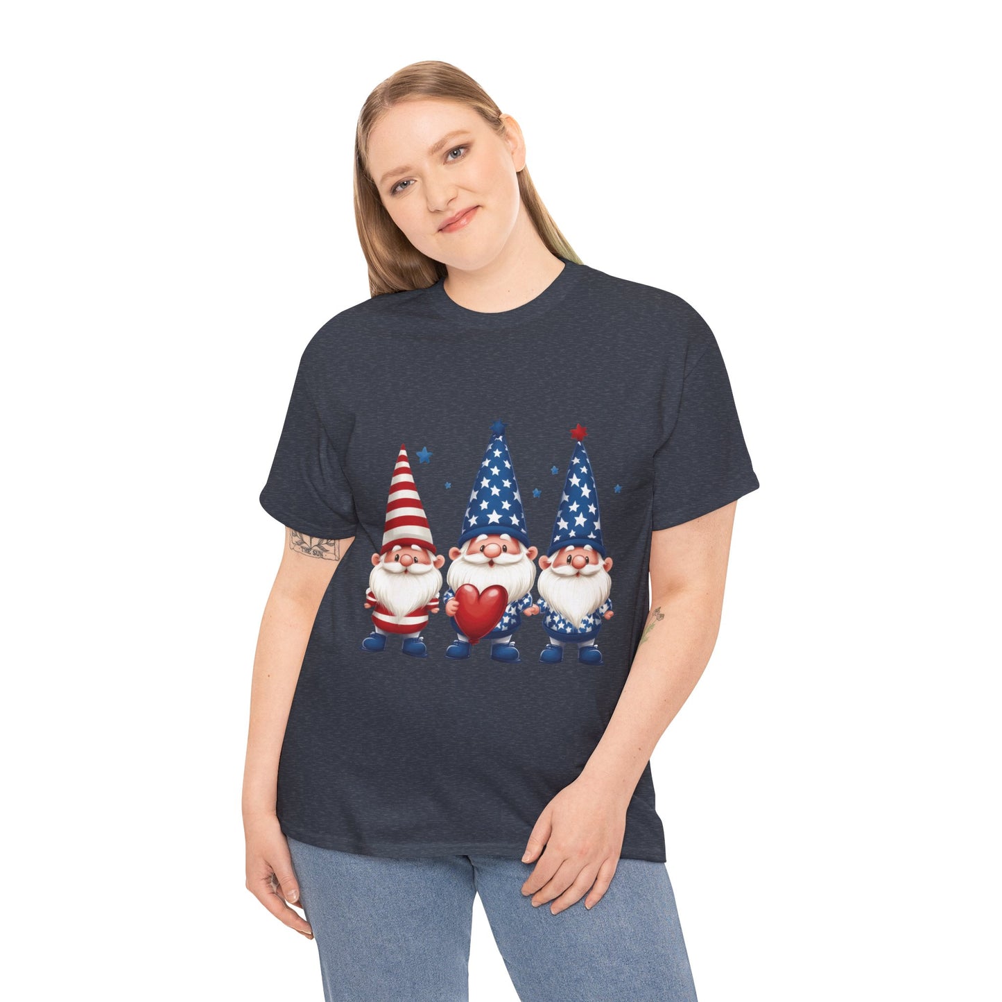 Patriotic Gnome Unisex Heavy Cotton Tee - Cute Tee for Independence Day, Casual Wear, Gift for Gnome Lovers, Summer Style