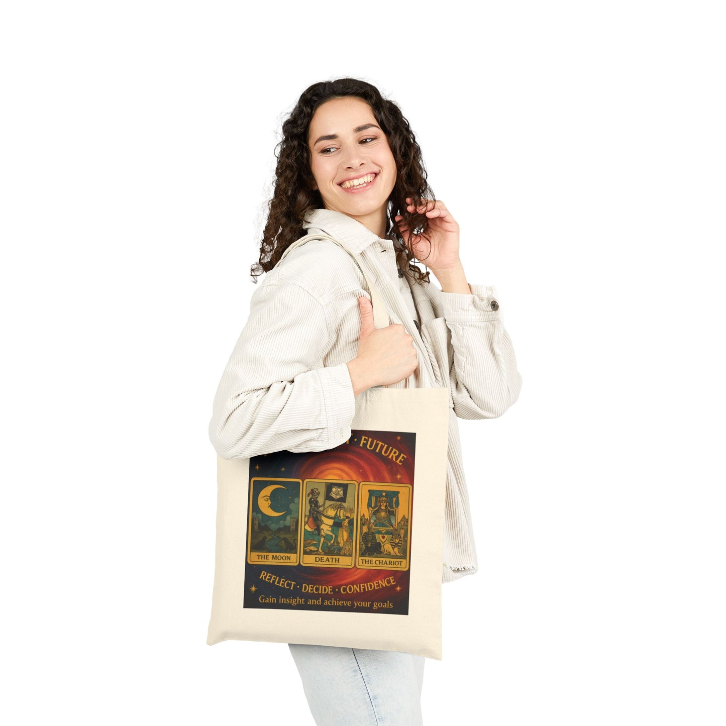 Past Present Future Tarot Tote Bag,Spiritual Gift for Tarot Lovers, Spiritual Gifts, Mystical Tarot Tote Bag, Unique Canvas Bag