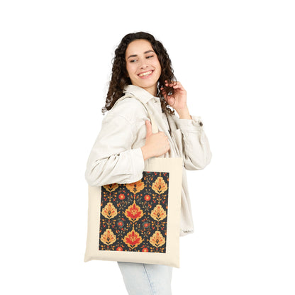 Chic Floral Cotton Canvas Tote Bag, Eco-Friendly Shopping Bag, Gift for Her, Reusable Grocery Tote, Traditional Turkish Carpet Pattern
