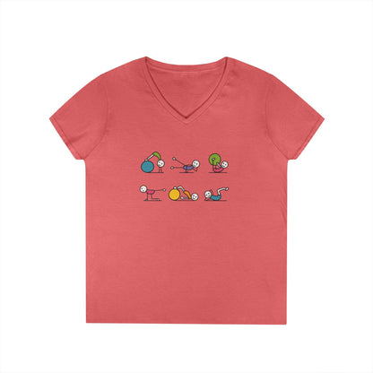 Ladies V-Neck T-Shirt, Fit Fun Pilates Figure Womens T-Shirt, Cute Workout Tee, Funny Yoga Gym Top for Women