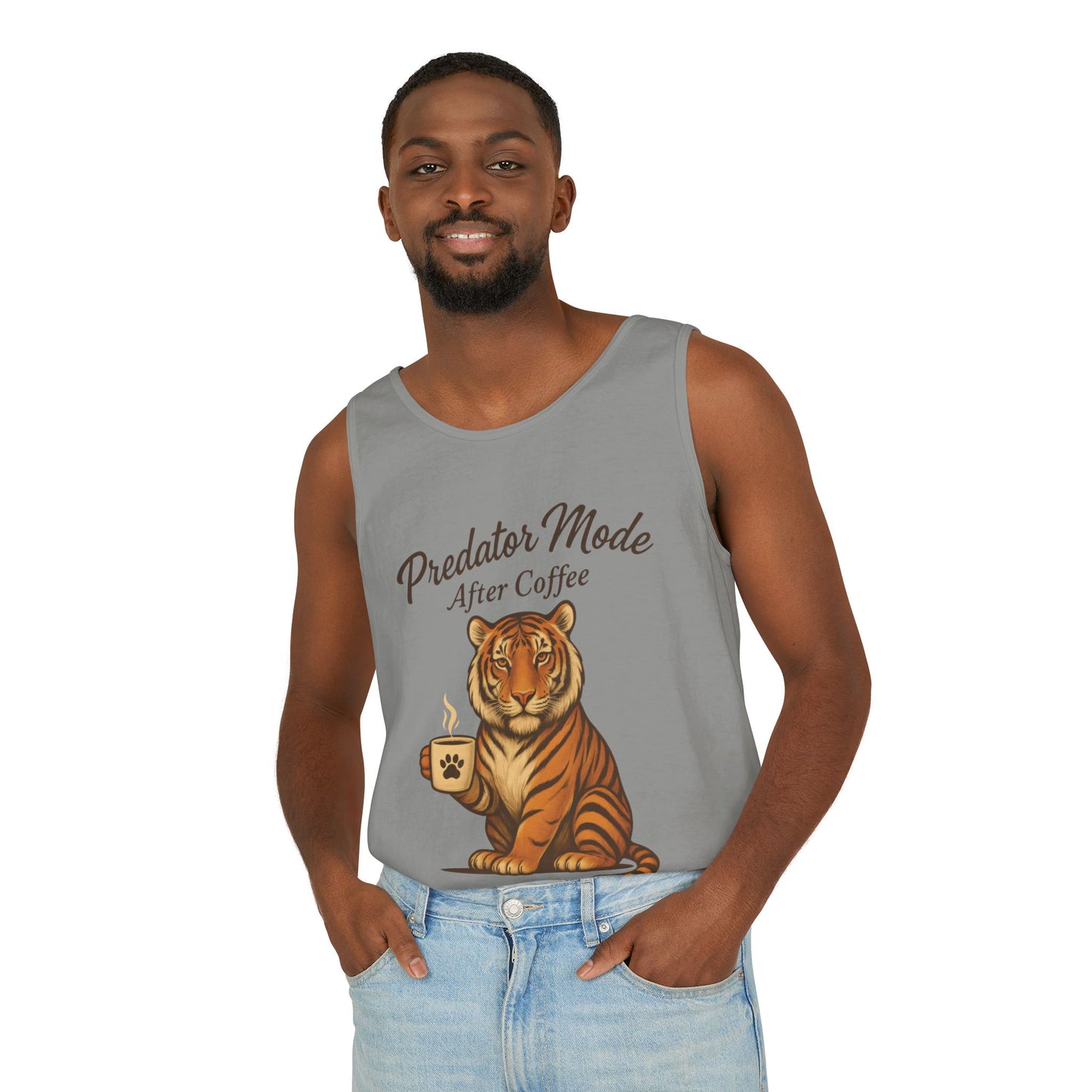 Predator Mode After Coffee Tank Top - Funny Coffee Lover Mens Muscle Tank - Tiger Caffeine Gym Shirt - Morning Motivation Top