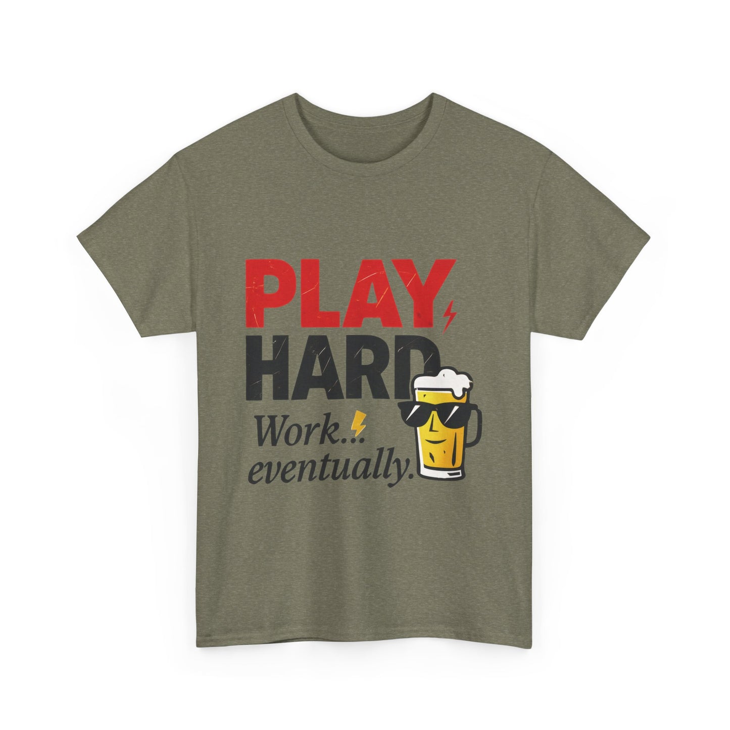 Play Hard Mens Heavy Cotton Tee, Perfect for Beer Lovers, Casual Hangouts, Parties, Gifts, and Relaxed Days