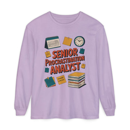 Senior Procrastination Analyst Long Sleeve Tee, Funny Work Shirt,Gift for Analysts, Office Humor, Meme Long Sleeve, Motivation Humor Apparel