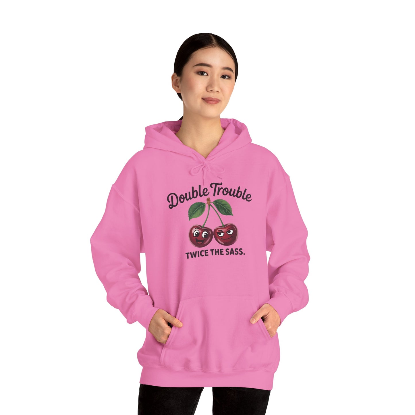 Double Trouble Cherry Hoodie, Cute Funny Womens Hooded Sweatshirt, Twice The Sass Fruit Graphic Pullover, Sassy Cherry Hooded Top