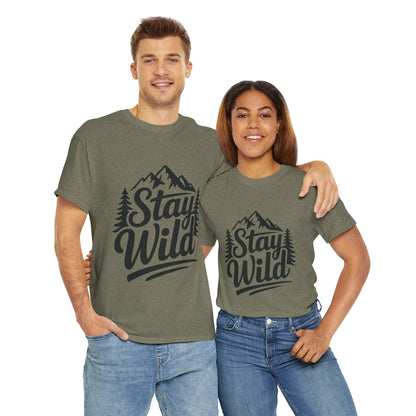 Stay Wild Adventure Tee, Unisex Heavy Cotton Tee for Nature Lovers, Camping, Hiking, Gifts for Outdoorsy Friends, Nature Graphic Tee