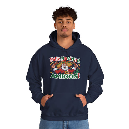 Feliz Navidad Amigos Hoodie, Funny Mexican Santa Christmas Hoodie, Latin Fiesta Holiday Sweatshirt for Men