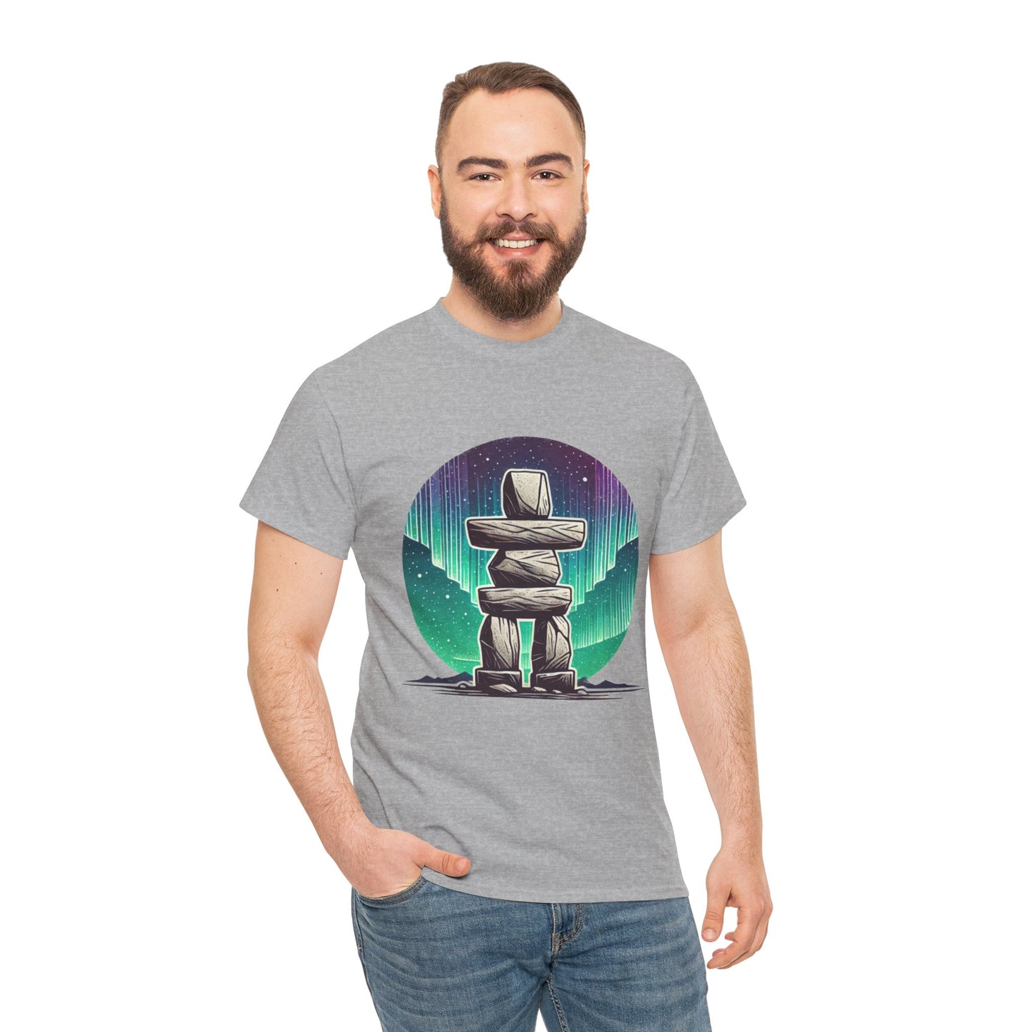 Aurora Stone Inukshuk Tee, Northern Lights Inukshuk T-Shirt,  Arctic Stone Stack Aurora Graphic Tee, Canada Inuit Symbol Shirt
