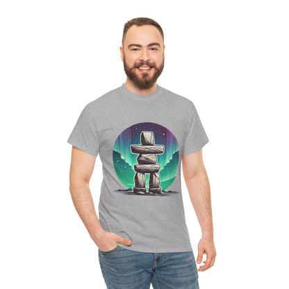 Aurora Stone Inukshuk Tee, Northern Lights Inukshuk T-Shirt,  Arctic Stone Stack Aurora Graphic Tee, Canada Inuit Symbol Shirt
