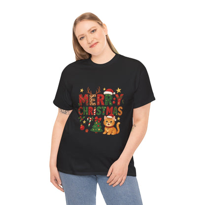 Merry Christmas Cat Shirt, Cute Holiday Cat Lovers Tee for Women