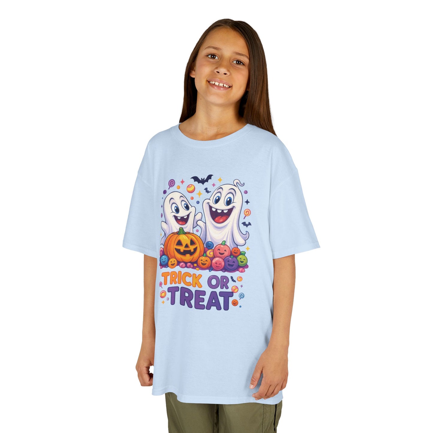 Trick or Treat Kids Halloween T-Shirt, Cute Ghosts Pumpkin Design, Fun Spooky Tee for Boys Girls