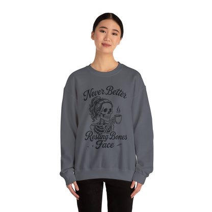 Skull Coffee Lovers Crewneck Sweatshirt, Womens, Perfect for Halloween, Cozy Outfit, Gift for Friends, Relaxing Days, Coffee Enthusiasts