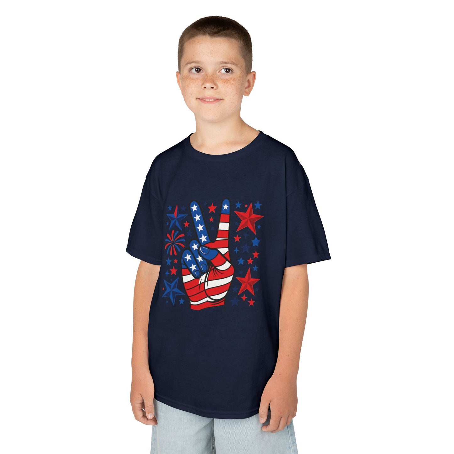 Kids Peace Sign Tee, Patriotic Children's T-Shirt, Americana Style Tee, July 4th Outfit, Independence Day Gift, Star-Spangled Shirt
