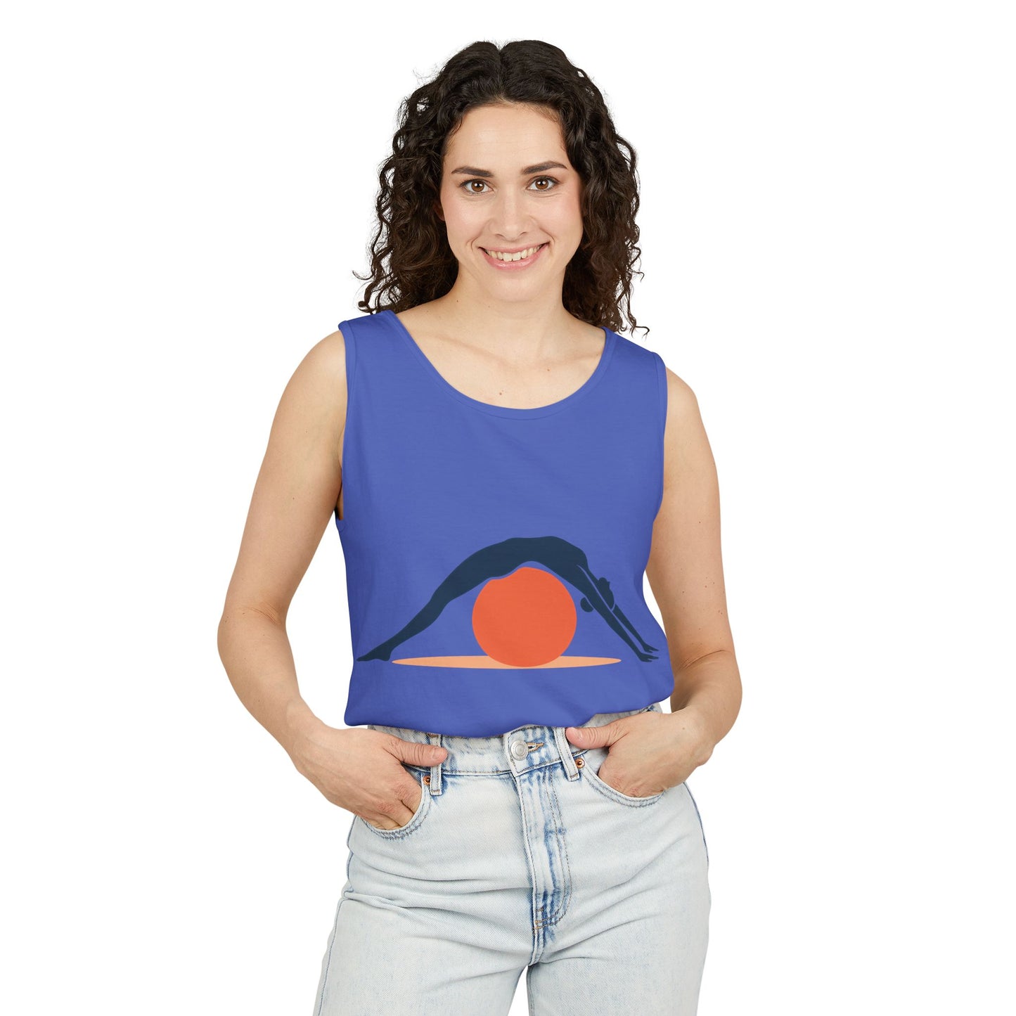 Womens Garment-Dyed Tank Top, Womens Pilates Tank Top, Yoga Fitness Graphic Top, Cute Workout Activewear Shirt
