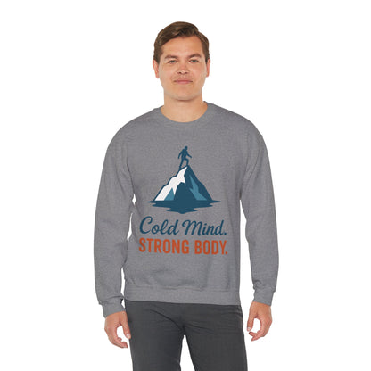 Men's Heavy Blend™ Crewneck Sweatshirt, Cold Mind Strong Body Sweatshirt, Nordic Mountain Minimalist Pullover