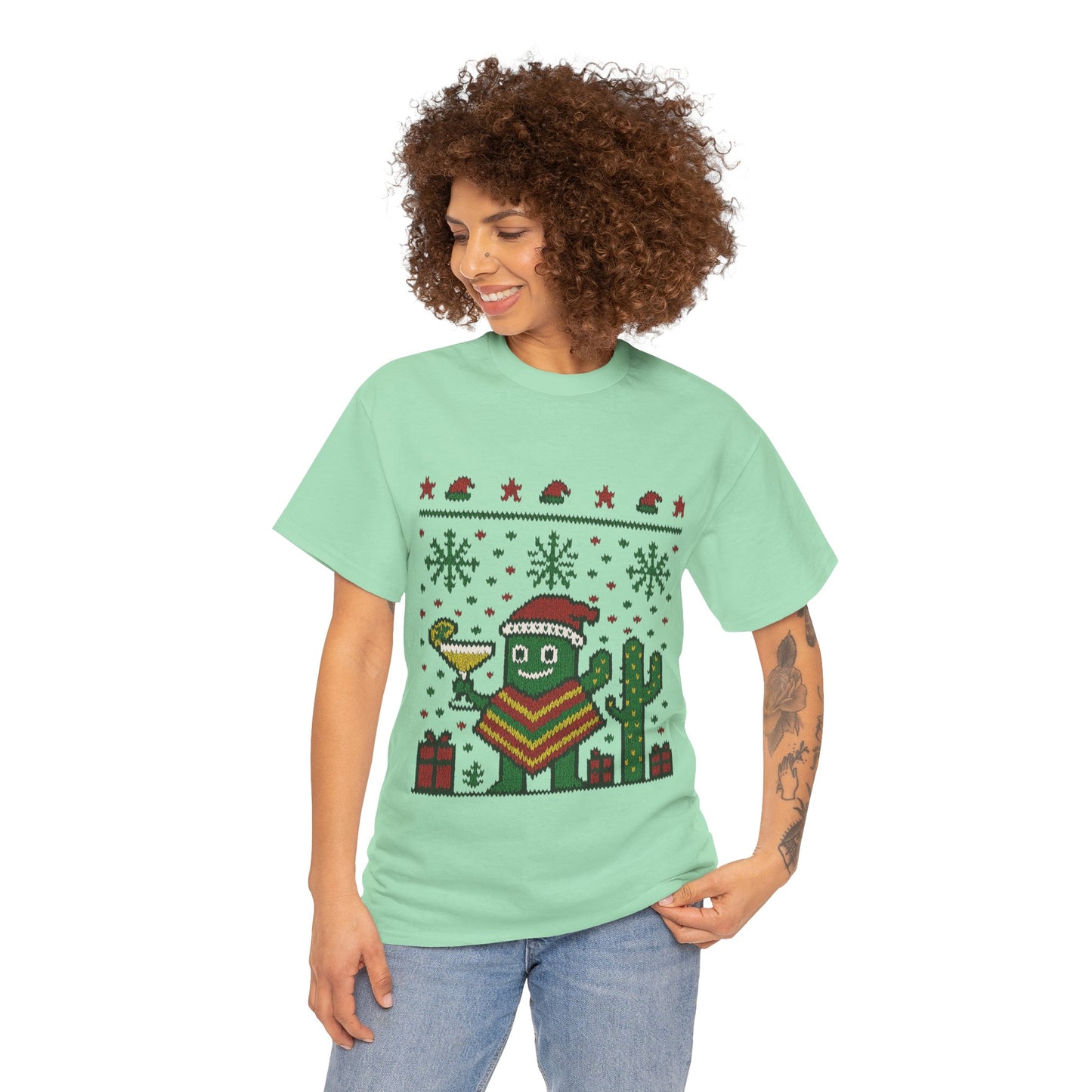 Festive Cactus Christmas Shirt, Funny Holiday Santa Hat Tee for Women, Women's Funny Xmas Shirt