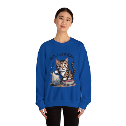 Cute Cat Oops! I Did It Again Sweatshirt, Funny Pet Lover Gift, Cozy Crewneck for Cat Moms, Purrfect for Birthdays, Casual Wear