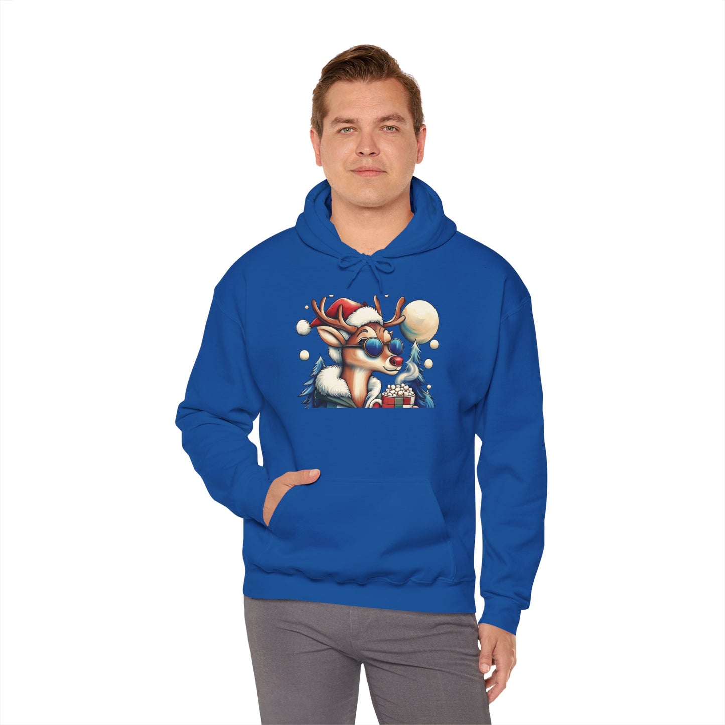 Cool Reindeer Christmas Hoodie, Funny Holiday Hot Cocoa Pullover for Men