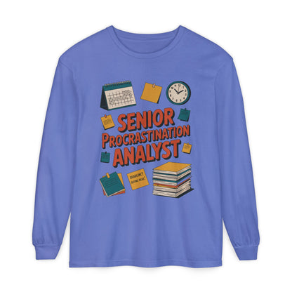 Senior Procrastination Analyst Long Sleeve Tee, Funny Work Shirt,Gift for Analysts, Office Humor, Meme Long Sleeve, Motivation Humor Apparel