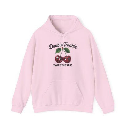 Double Trouble Cherry Hoodie, Cute Funny Womens Hooded Sweatshirt, Twice The Sass Fruit Graphic Pullover, Sassy Cherry Hooded Top