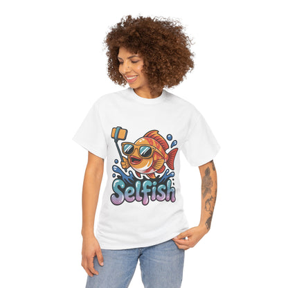 Funny Selfie Fish Graphic Womens T-Shirt, Playful Pun Gift for Her, Summer Vibes, Unique Beach Shirt, Outdoor Adventures