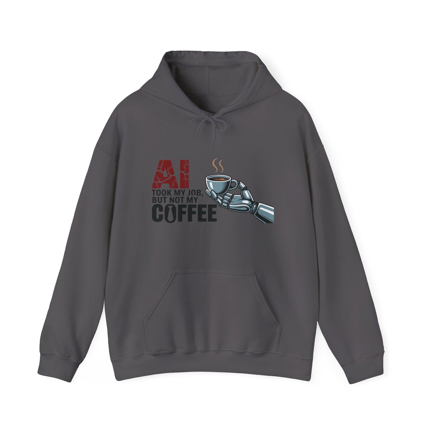 AI Coffee Hoodie, Funny Robot Humor Pullover, Geek Job Joke Sweatshirt Gift, Men's Heavy Blend™ Hooded Sweatshirt, Sarcastic Work Shirt