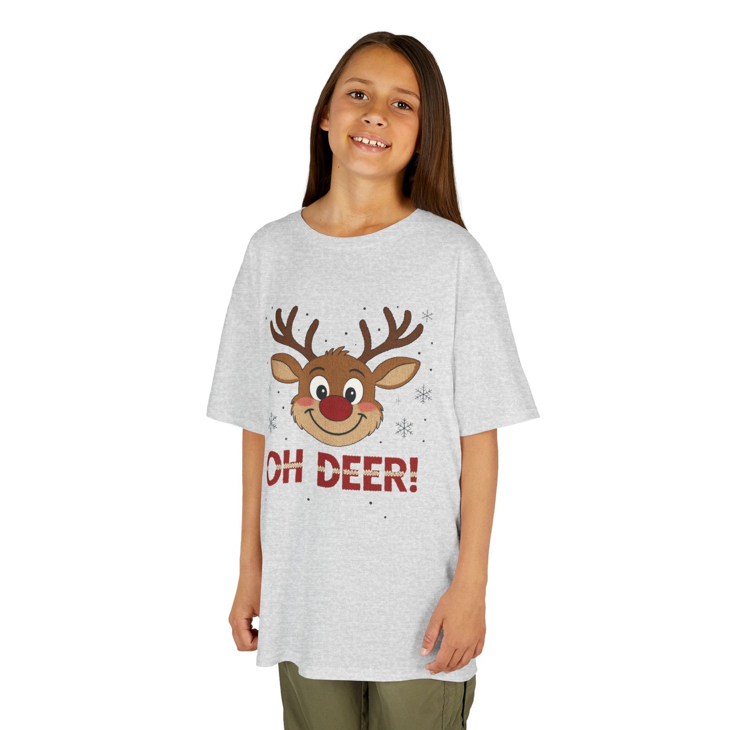 Girls Oh Deer Christmas T-Shirt, Cute Reindeer Kids Holiday Tee