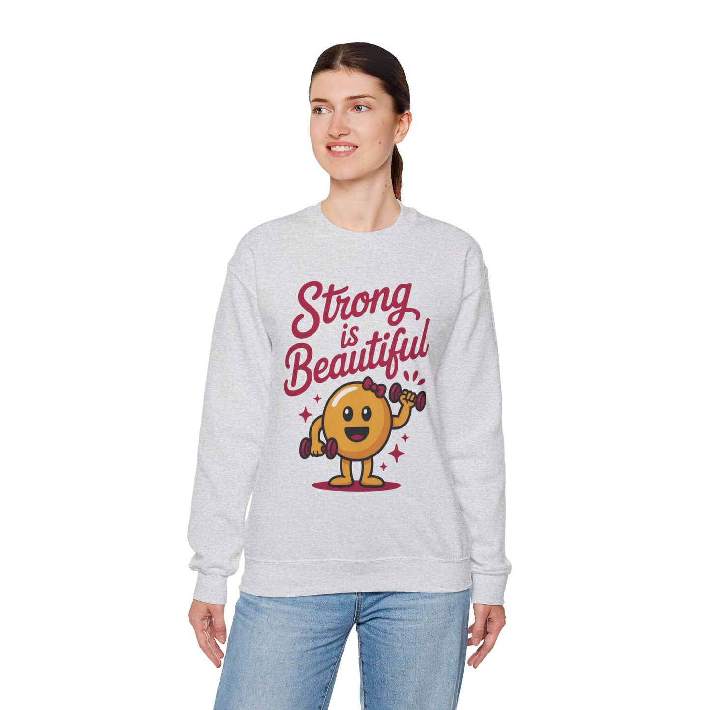 Strong is Beautiful Womens Crewneck Sweatshirt, Cute Fitness Graphic Pullover, Gym and Workout Motivation Sweater, Gift for Fitness Lovers