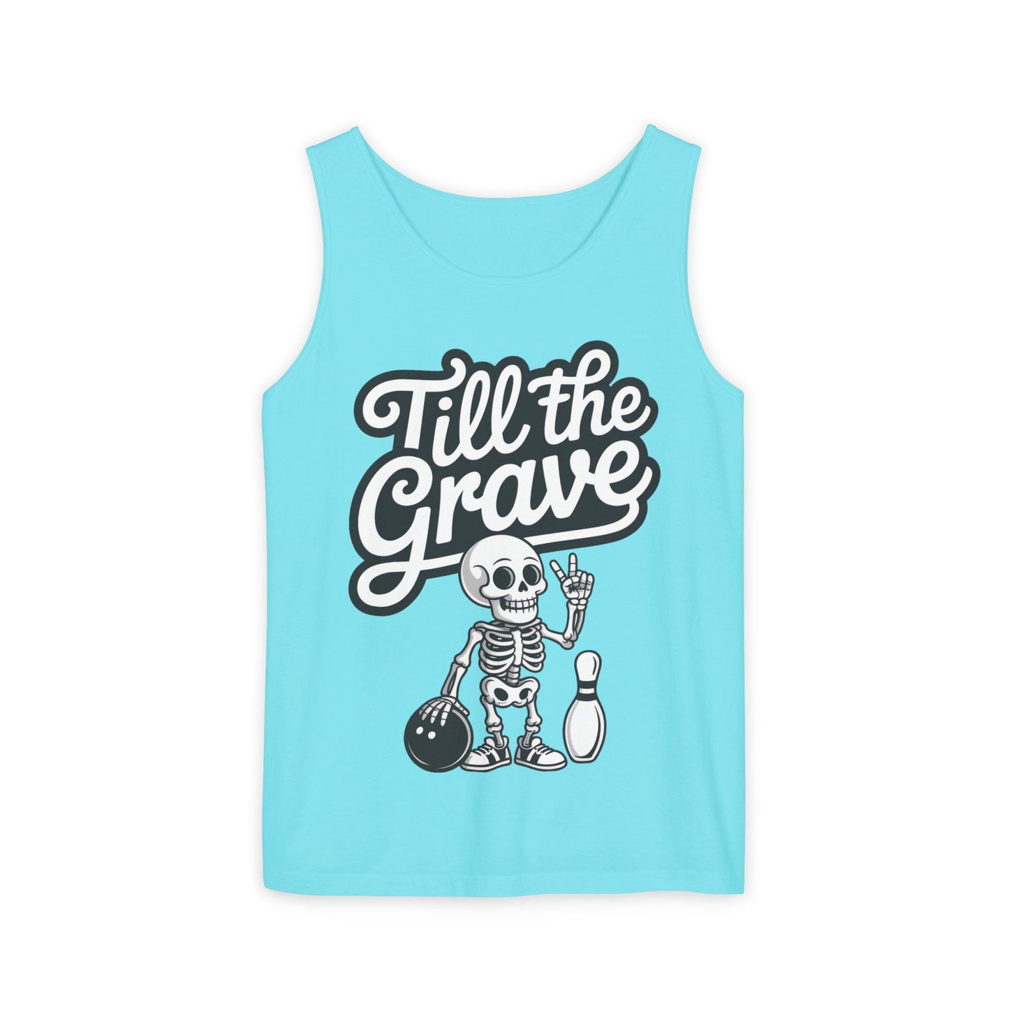 Funny Skeleton Bowling Tank Top, Halloween Apparel, Casual Summer Style, Cool Bowler Skull Workout Top, Strike Till the End
