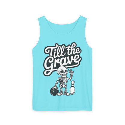 Funny Skeleton Bowling Tank Top, Halloween Apparel, Casual Summer Style, Cool Bowler Skull Workout Top, Strike Till the End