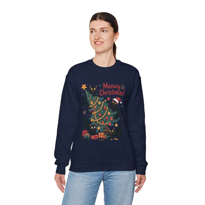 Black Cats Christmas Tree Sweatshirt, Funny Cat Lover Holiday Sweater, Cute Christmas Cat Chaos Jumper