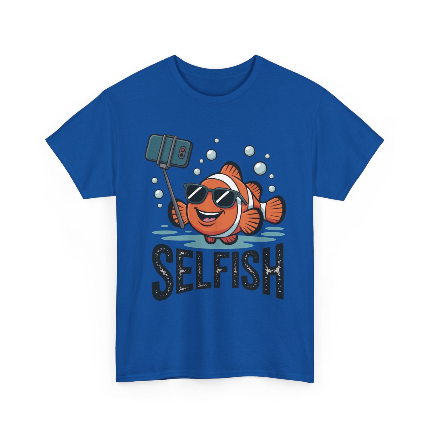Unisex Heavy Cotton Tee, Mens Selfish Funny Fish T-Shirt, Cute Selfie Graphic Tee, Ocean Humor Shirt