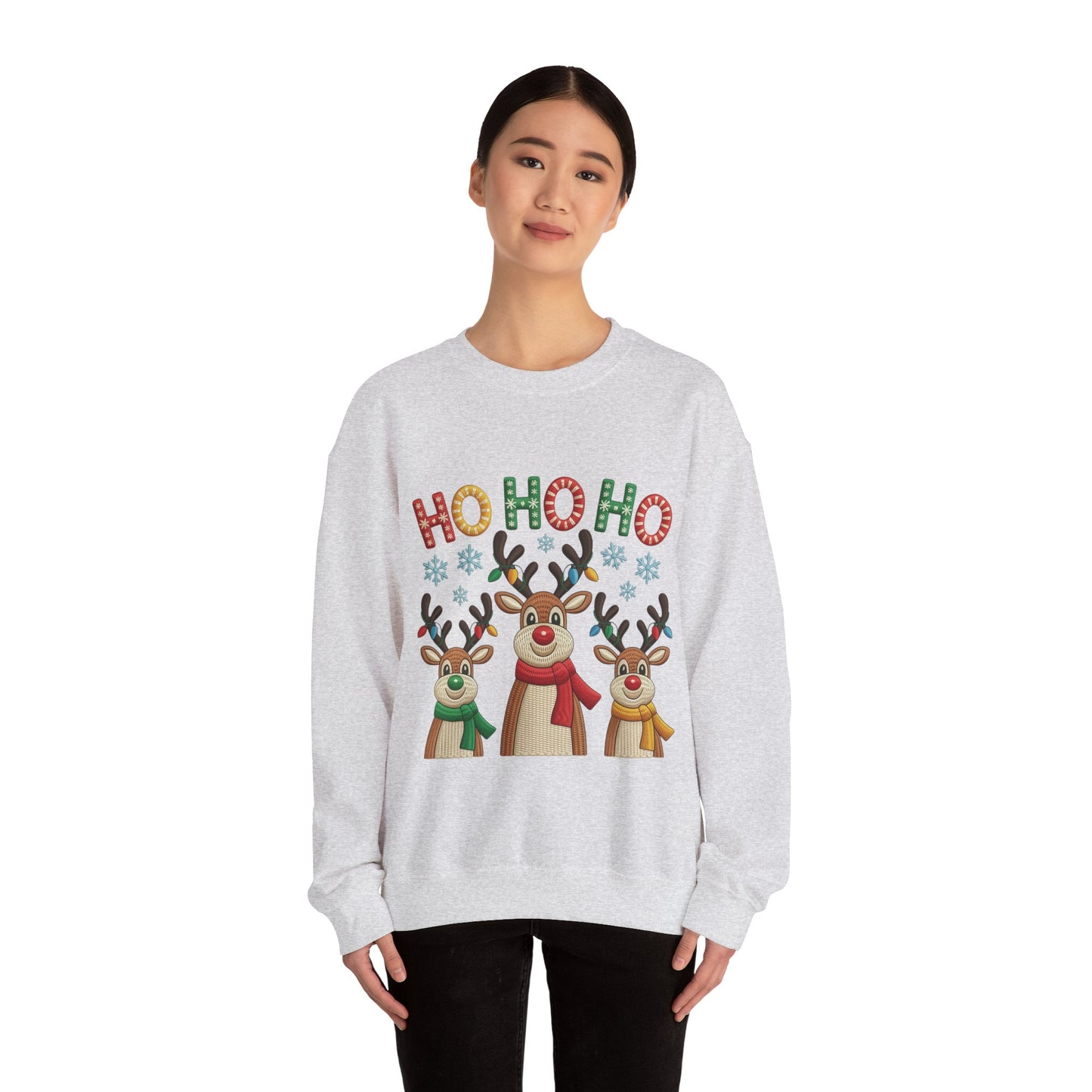 Ho Ho Ho Reindeer Christmas Sweatshirt, Cute Holiday Pullover for Women