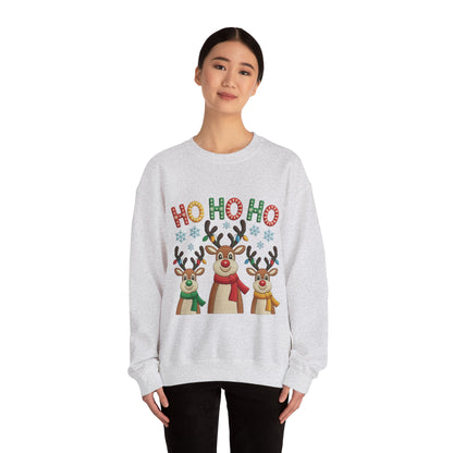 Ho Ho Ho Reindeer Christmas Sweatshirt, Cute Holiday Pullover for Women