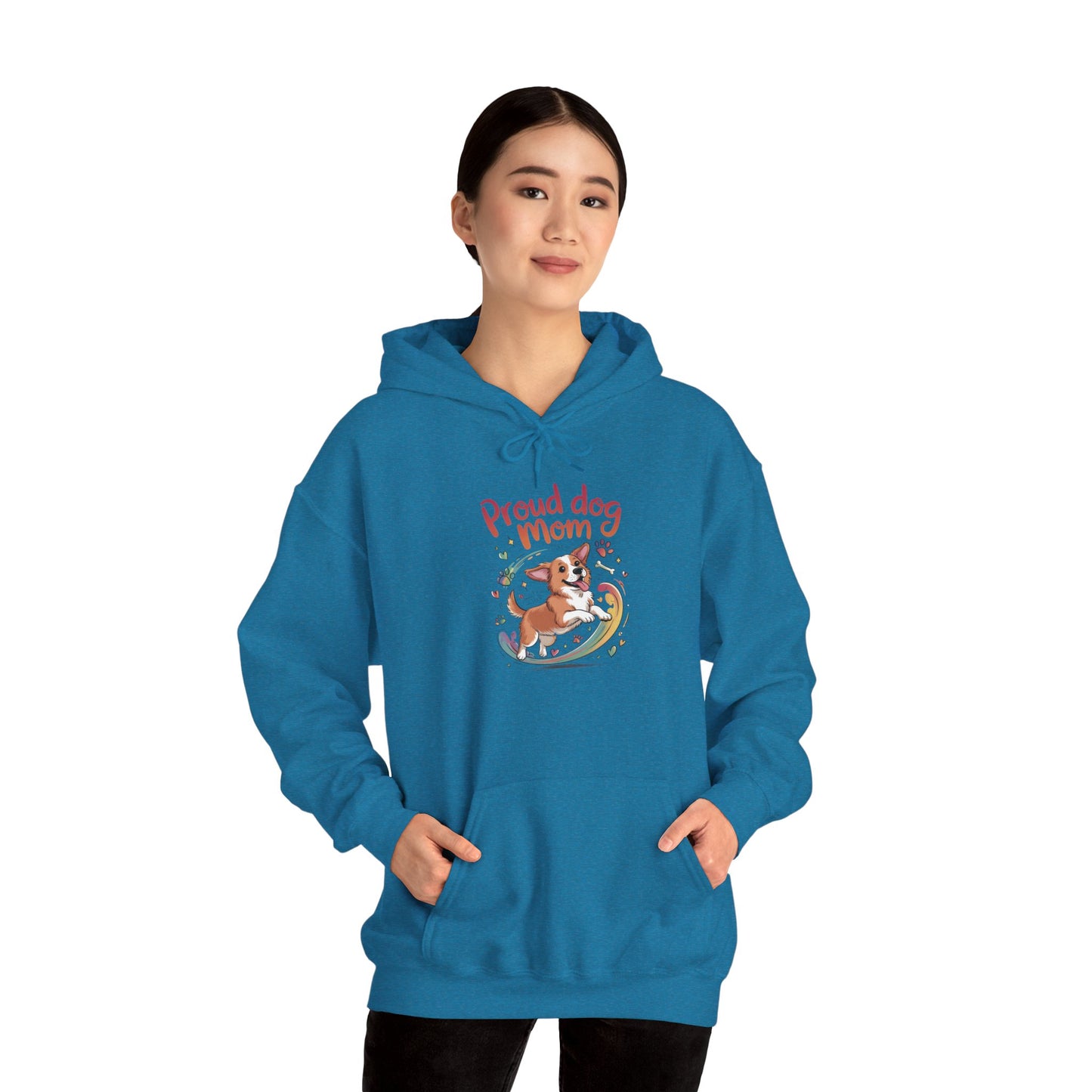 Proud Dog Mom Hoodie, Gift for Dog Owners, Dog Lover Apparel, Mother's Day Gift, Unisex Hooded Sweatshirt, Corgi Rainbow Print