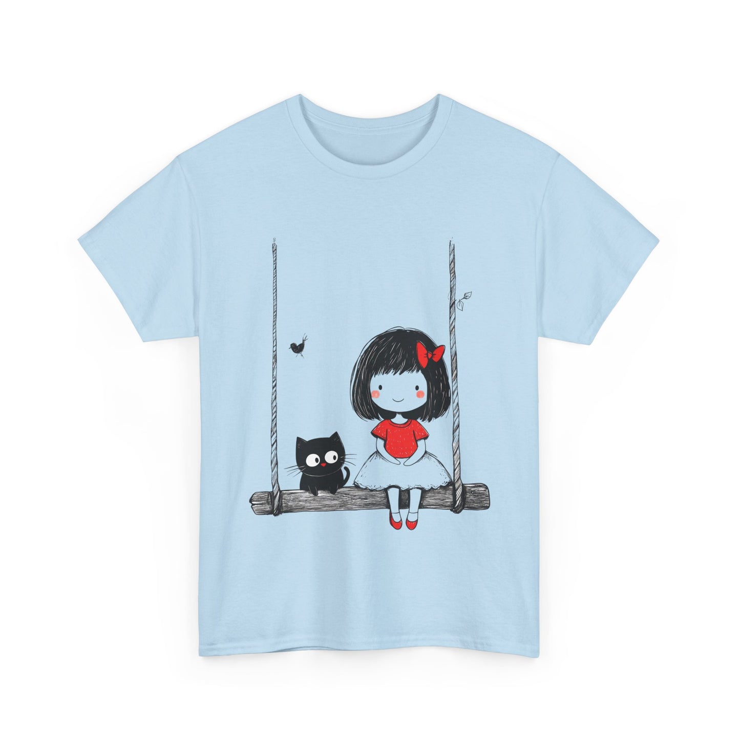 Cute Cat & Girl Graphic Tee, Playful Gift for Cat Lovers, Cat and Girl Design, Gift for Cat Owners, Women's Cotton T-Shirt