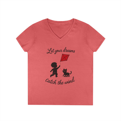 Cat Lover Girls' V-Neck T-Shirt, Gift for Birthday, Cat Lover T-Shirt, Cat Mom Gift, Gift for Kids and Animal Lovers